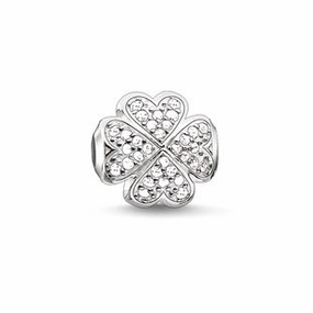 Thomas Sabo Karma Beads Sterling Silver Zirconia White Cloverleaf Charm