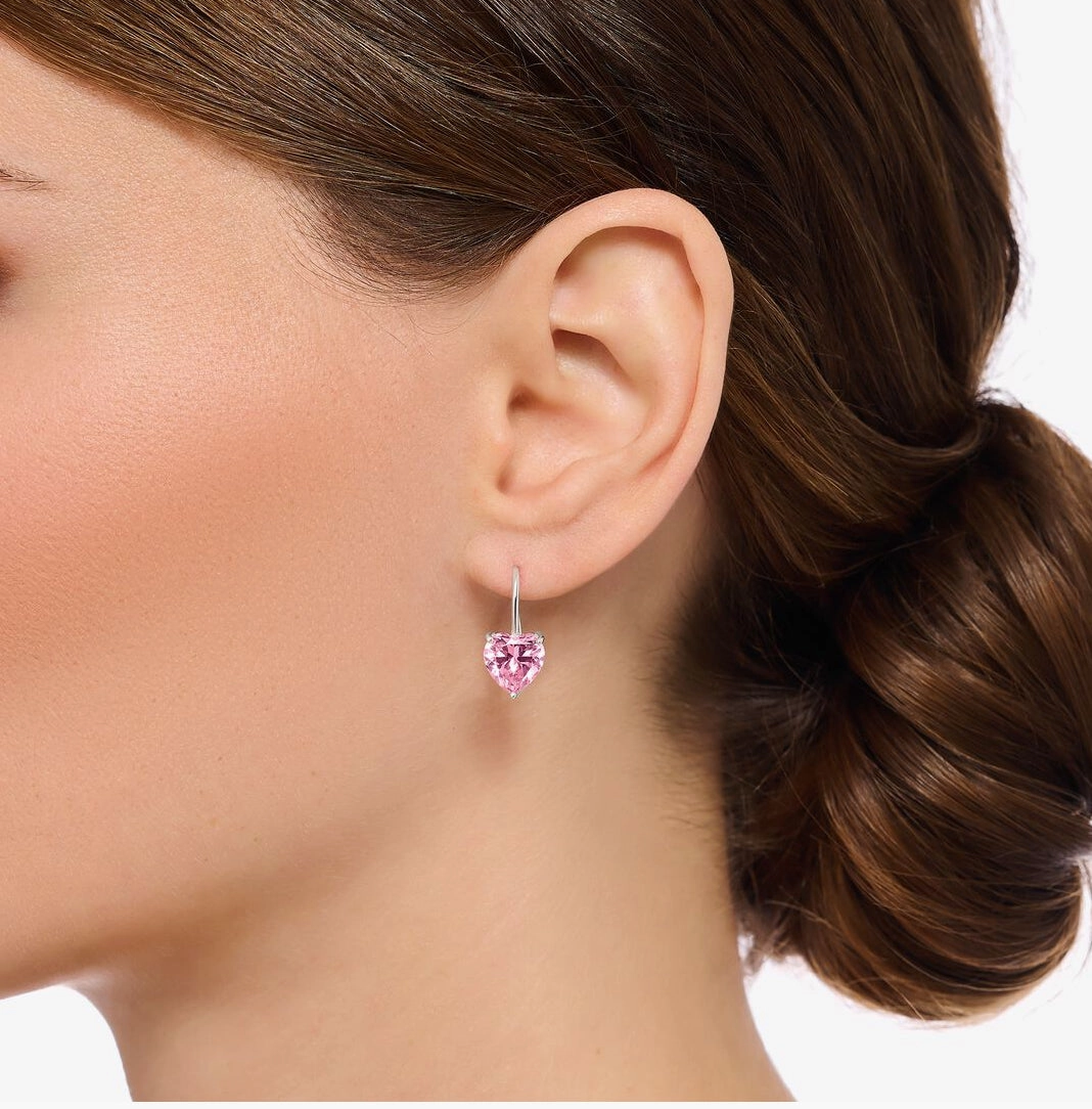 Thomas Sabo Pink Stone Heart Drop Earrings