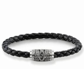 Thomas Sabo Rebel at Heart Sterling Sliver Black Leather Love Knot Bracelet