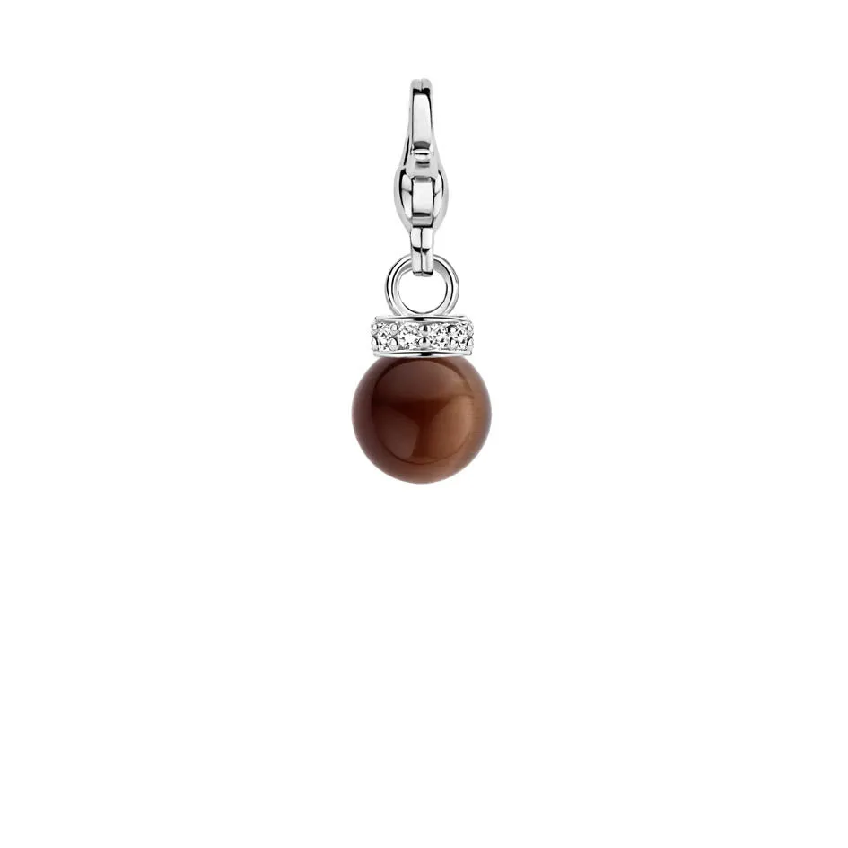 Ti Sento Charm Charming Silver and Brown Catseye Bead CZ Top