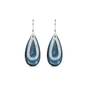 Ti Sento Earrings Drop Silver And Blue Cubic Zirconia Pear