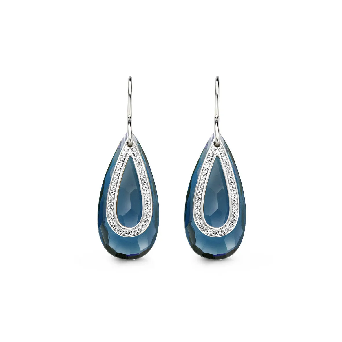 Ti Sento Earrings Drop Silver And Blue Cubic Zirconia Pear