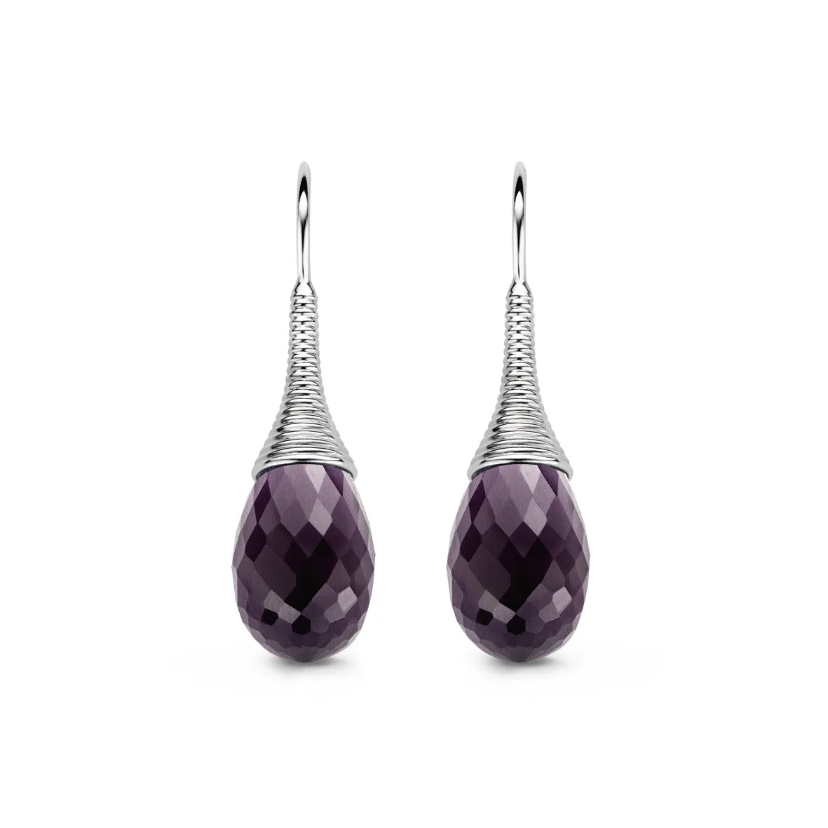 Ti Sento Earrings Drop Silver And Purple Cubic Zirconia Pear