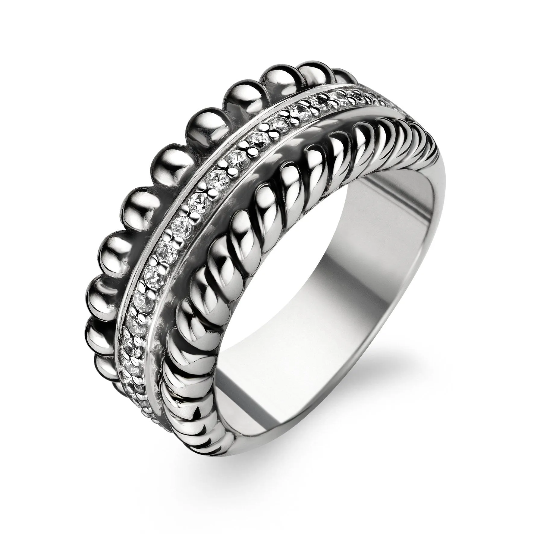 Ti Sento Ring Silver And White Cubic Zirconia 3 Row