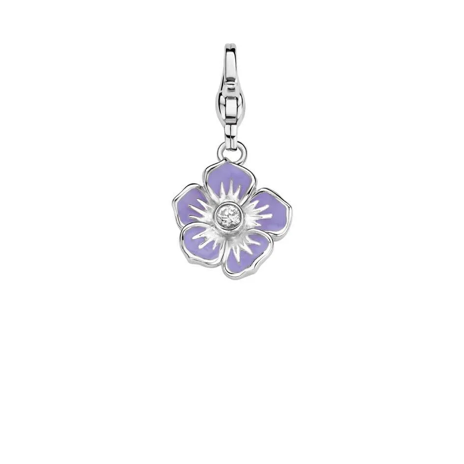 Ti Sento Sterling Silver Purple Enamel White Zirconia Truth Bloom Charm D