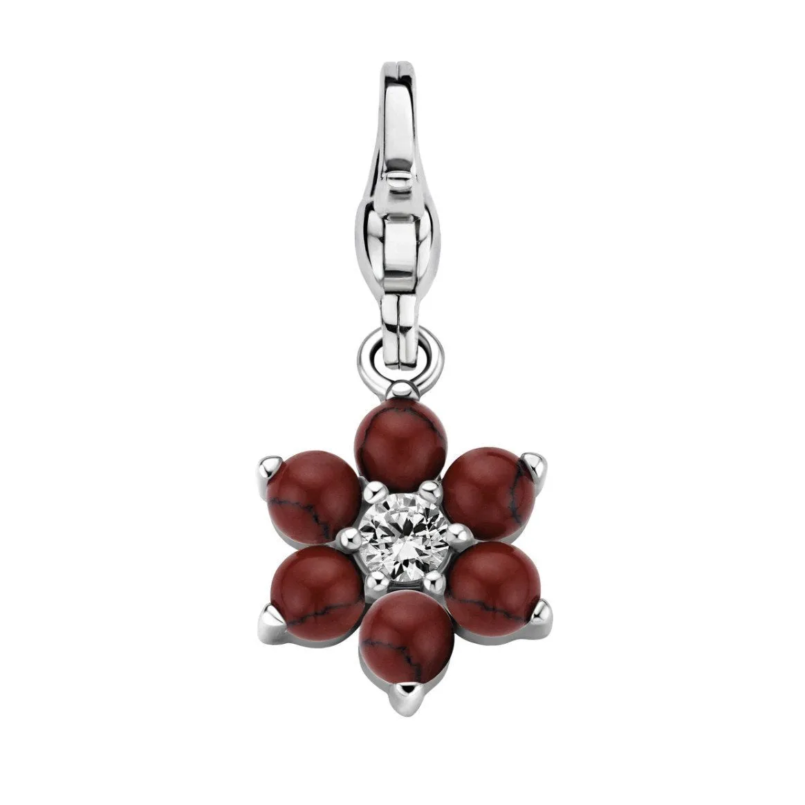 Ti Sento Sterling Silver Red Crystal Flower Power Charm D