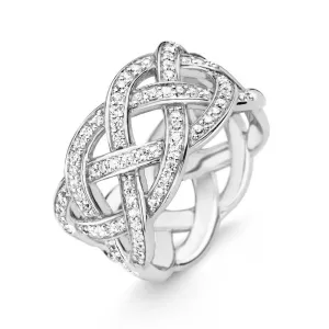 Ti Sento Sterling Silver White Zirconia Plait Ring D