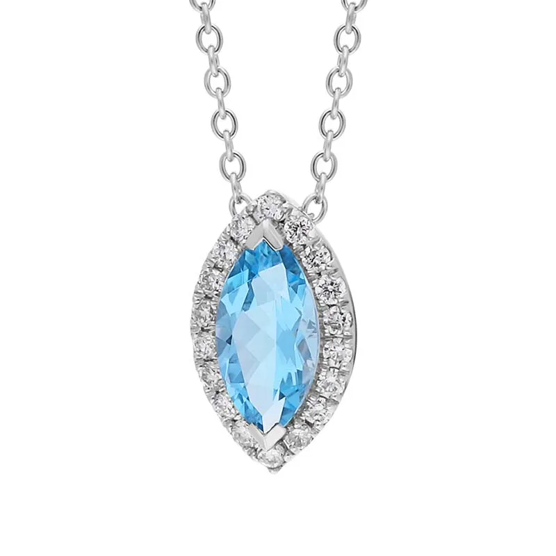 Tivon 18ct White Gold Blue Topaz Diamond Cluster Marquise Cut Necklace