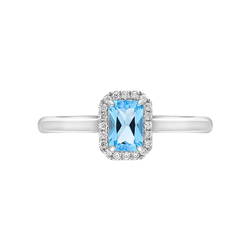 Tivon 18ct White Gold Blue Topaz Diamond Emerald Cut Cluster Ring