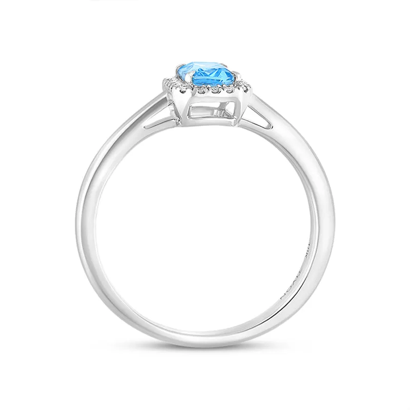 Tivon 18ct White Gold Blue Topaz Diamond Emerald Cut Cluster Ring