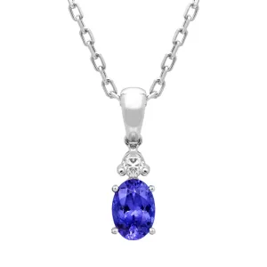 Tivon 18ct White Gold Tanzanite Diamond Oval Cut Necklace D
