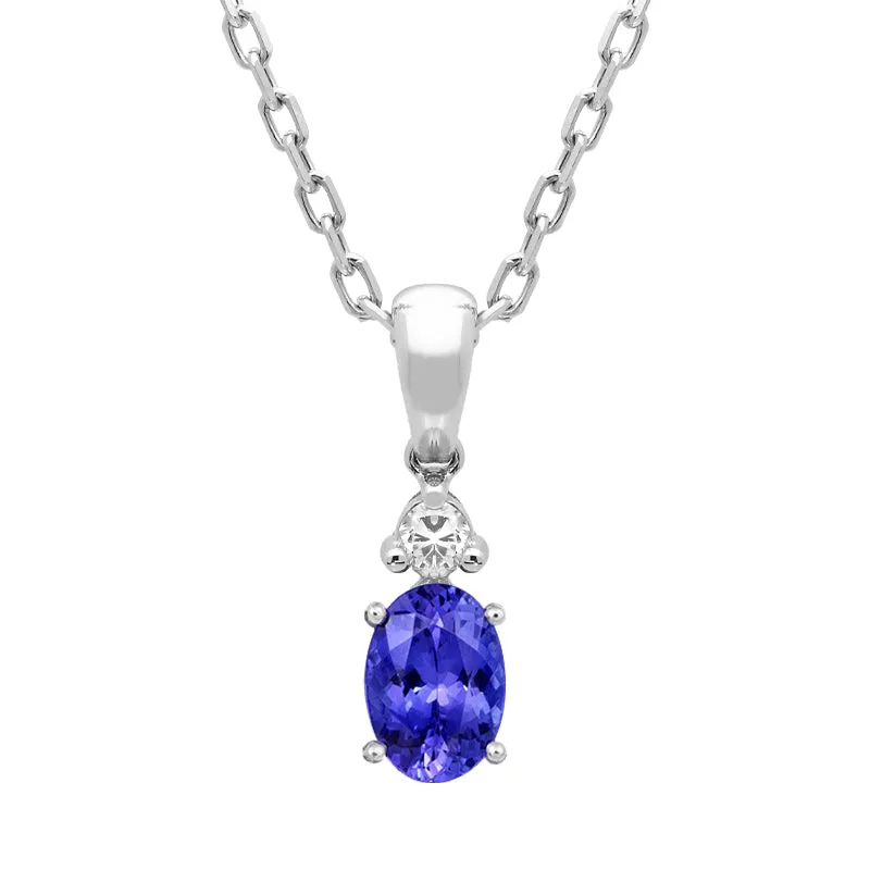 Tivon 18ct White Gold Tanzanite Diamond Oval Cut Necklace D