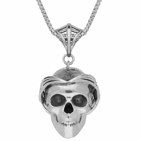 Unique Gothic Necklace Skull With Web Crown Sterling Silver