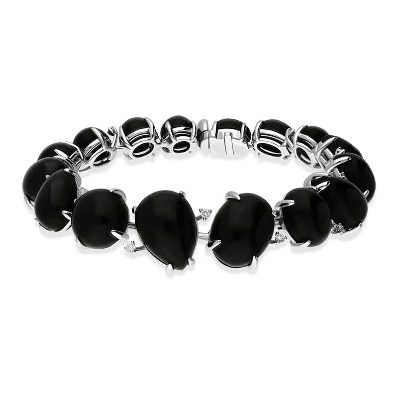 Whitby Jet Bracelet Organic Design Set With Diamonds 18ct White Gold D