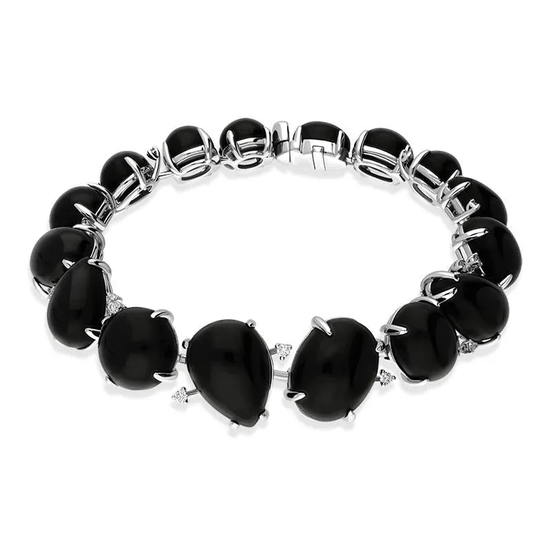 Whitby Jet Bracelet Organic Design Set With Diamonds 18ct White Gold D