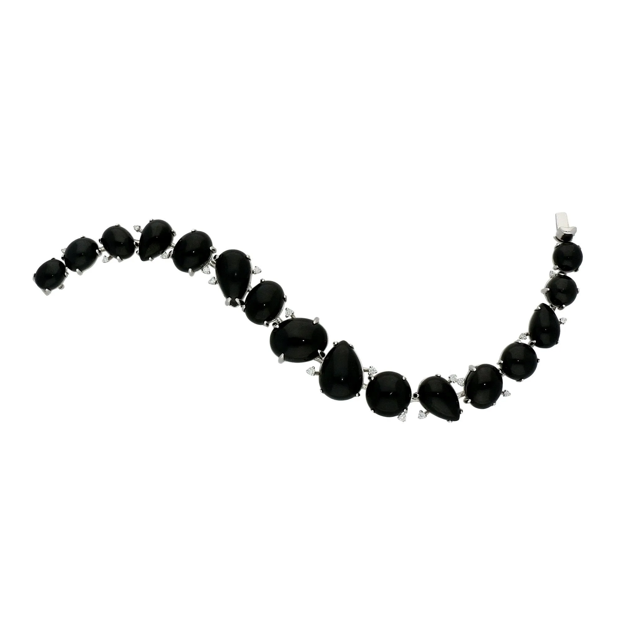 Whitby Jet Bracelet Organic Design Set With Diamonds 18ct White Gold D
