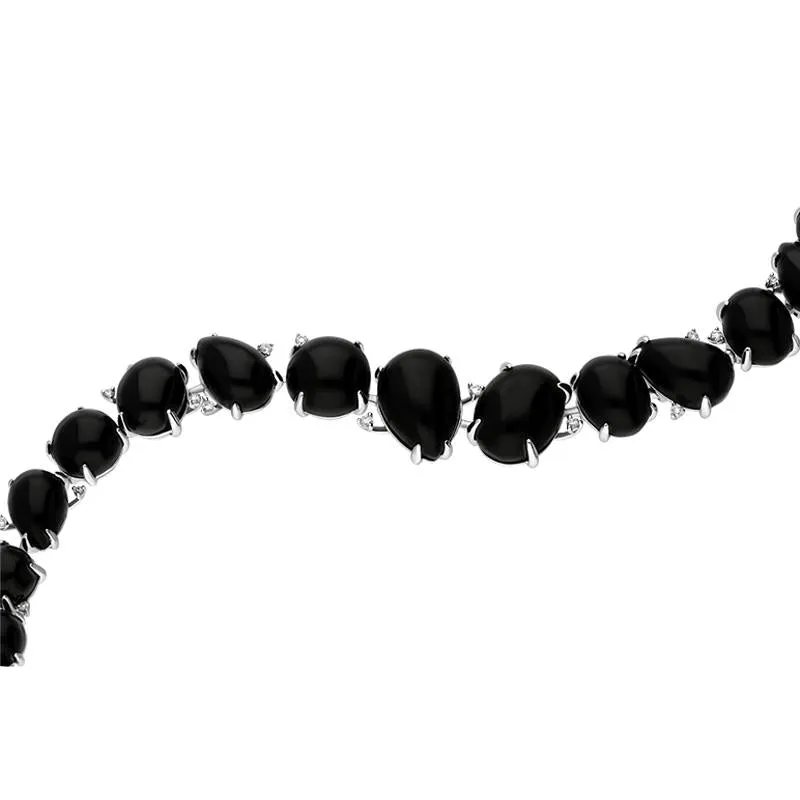 Whitby Jet Bracelet Organic Design Set With Diamonds 18ct White Gold D