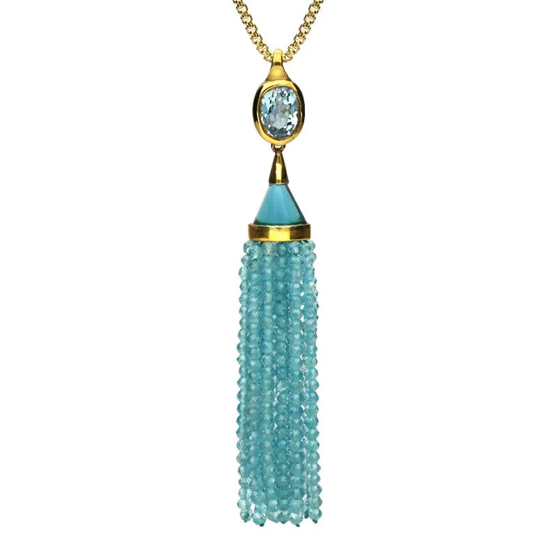 Yellow Gold Oval Aquamarine Cascade Necklace