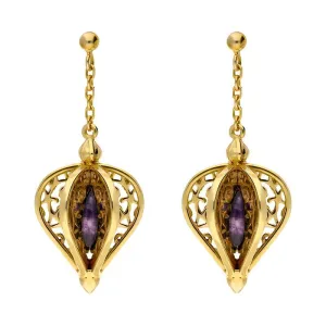 Yellow Gold Plated Sterling Silver Blue John Flore Filigree Drop Earrings D