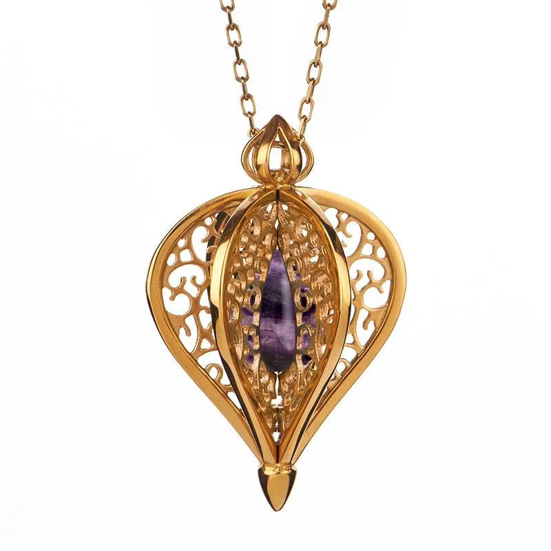 Yellow Gold Plated Sterling Silver Blue John Flore Filigree Small Necklace