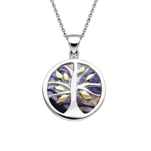 Yellow Gold Plated Sterling Silver Blue John Small Round Tree of Life Necklace