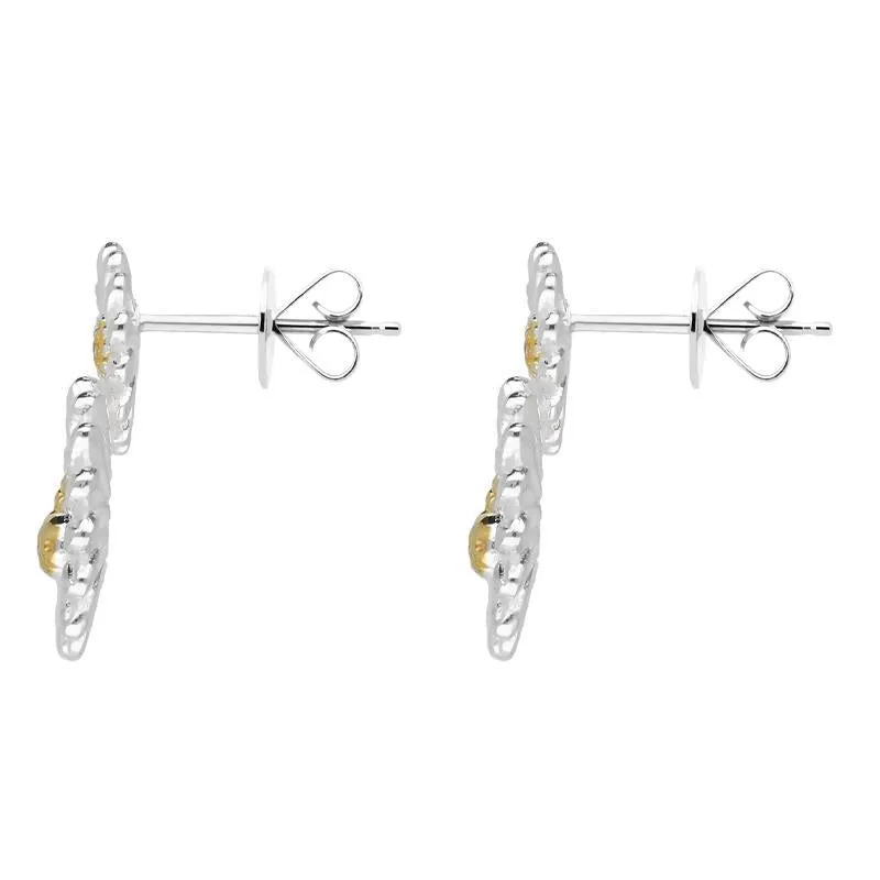 Yellow Gold Plated Sterling Silver Double Daisy Stud Earrings