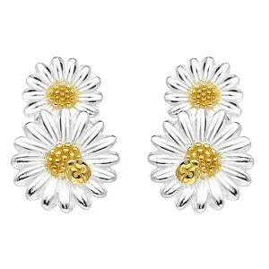 Yellow Gold Plated Sterling Silver Double Daisy Stud Earrings
