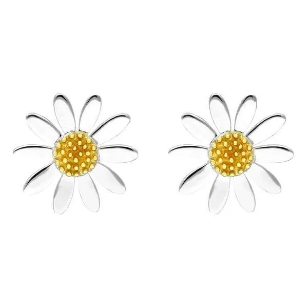 Yellow Gold Plated Sterling Silver Large Daisy Stud Earrings