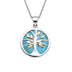Yellow Gold Plated Sterling Silver Malachite Small Round Tree of Life Necklace