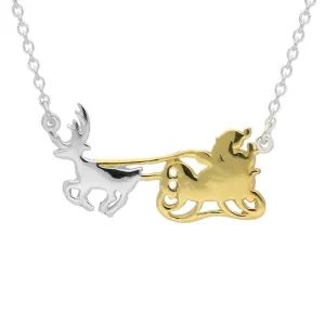 Yellow Gold Plated Sterling Silver Santa's Sleigh Necklace