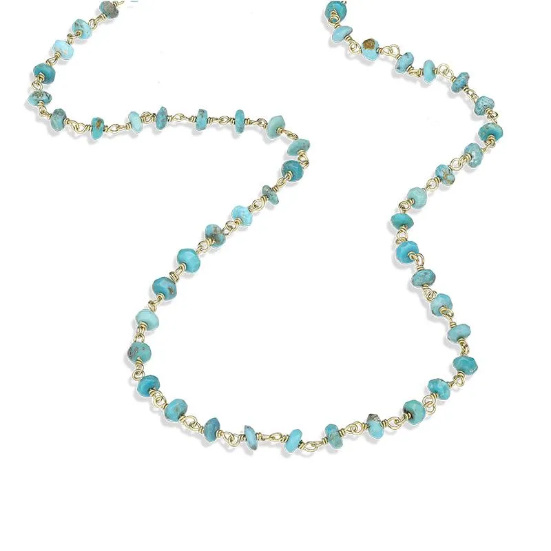 Yellow Gold Plated Sterling Silver Turquoise 4mm Bead Chain Link Necklace
