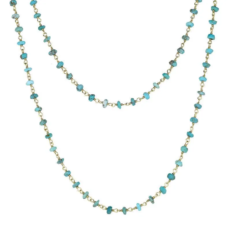 Yellow Gold Plated Sterling Silver Turquoise 4mm Bead Chain Link Necklace