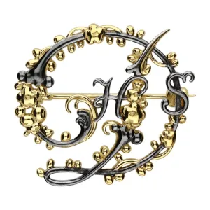 Yellow Gold Sterling Silver Plated Style & Fashion Devonshire Logo Brooch D