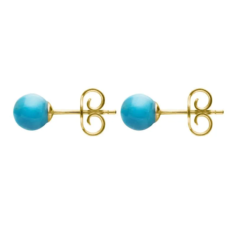 Yellow Gold Turquoise 5mm Ball Stud Earrings