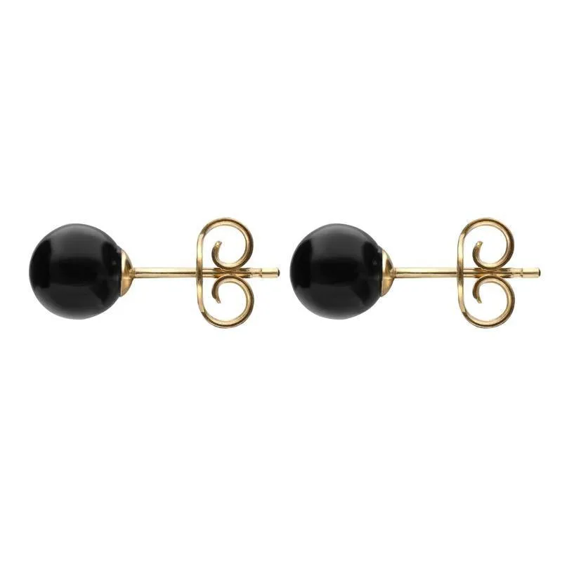 Yellow Gold Whitby Jet 6mm Ball Stud Earrings