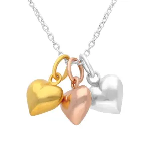 Yellow Rose Gold Sterling Silver Plated Three Heart Necklace