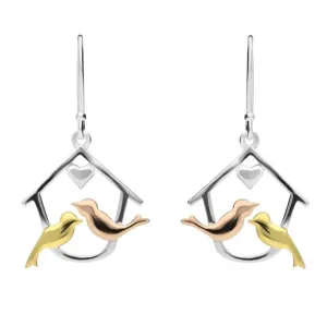 Yellow Rose Gold Sterling Silver Plated Two Turtle Doves Hook Earrings