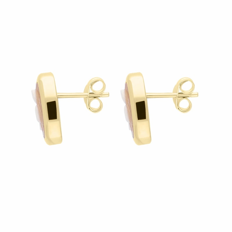 Yellow Gold Plated Sterling Silver Cameo Five Petal Flower Stud Earrings D