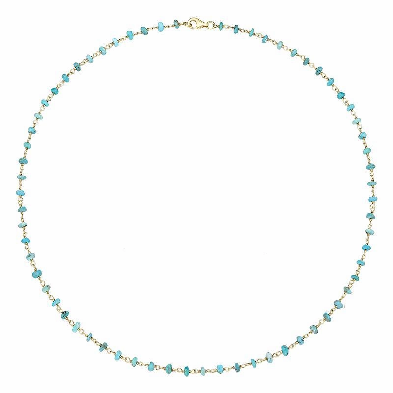 Yellow Gold Plated Sterling Silver Turquoise 4mm Bead Chain Link Necklace
