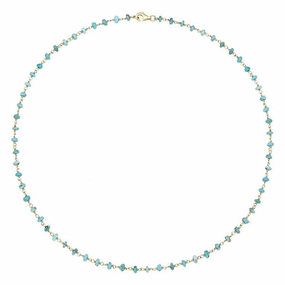 Yellow Gold Plated Sterling Silver Turquoise 4mm Bead Chain Link Necklace