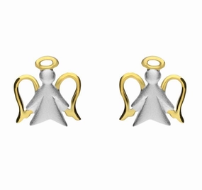 Yellow Gold Sterling Silver Plated Angel Stud Earrings