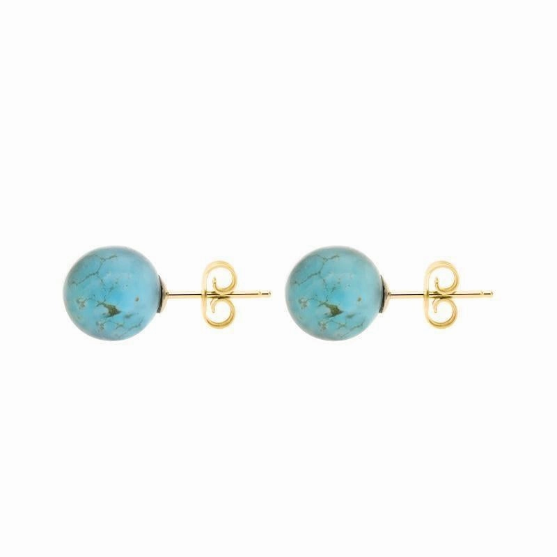 Yellow Gold Turquoise 6mm Ball Stud Earrings