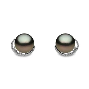 Yoko Pearls 18ct White Gold 0.24ct Diamond Tahitian Pearl Stud Earrings