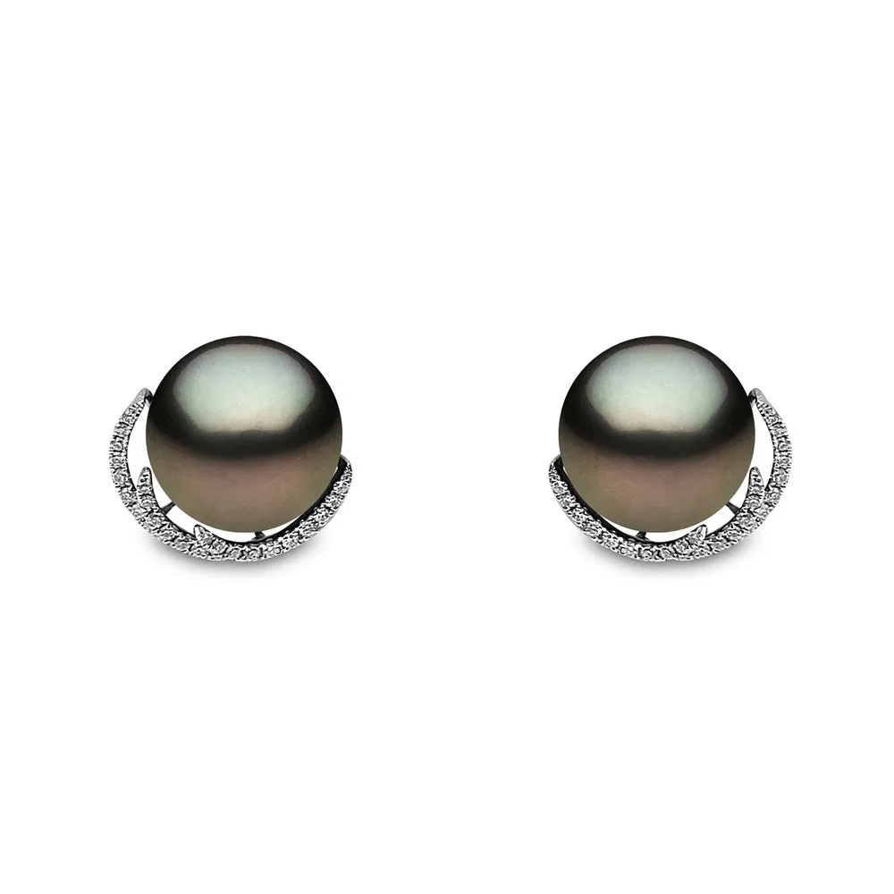 Yoko Pearls 18ct White Gold 0.24ct Diamond Tahitian Pearl Stud Earrings