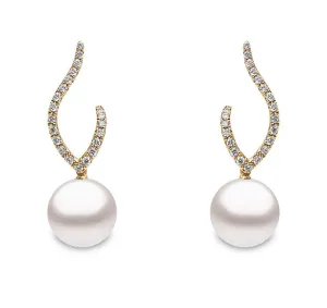 Yoko Pearls 18ct Yellow Gold 0.22ct Diamond Freshwater Pearl Double Curve Drop Earrings